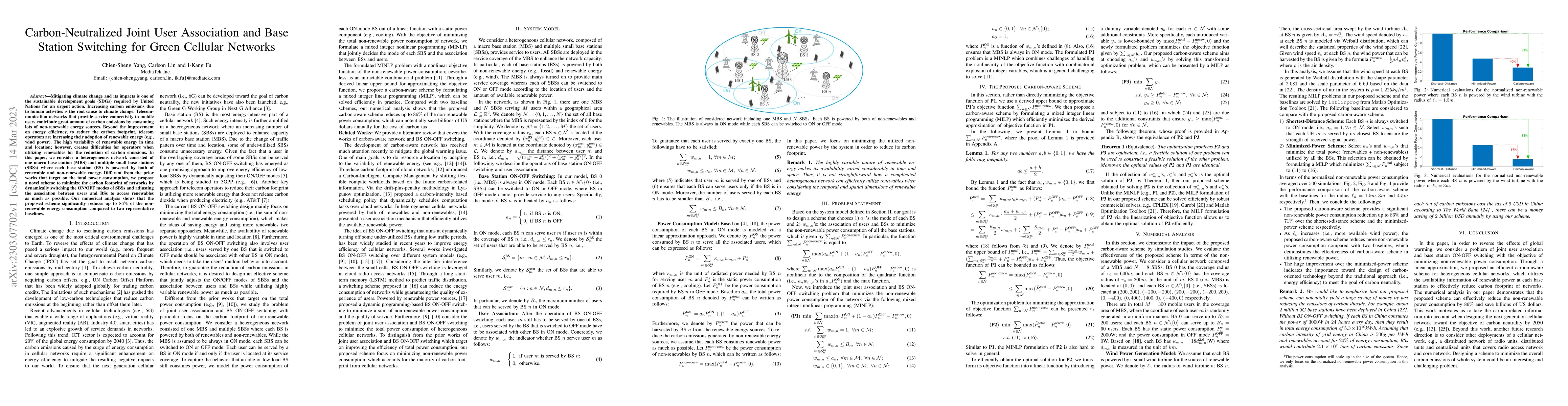 Thumbnail for Carbon-Neutralized Joint User Association and Base Station Switching for
  Green Cellular Networks