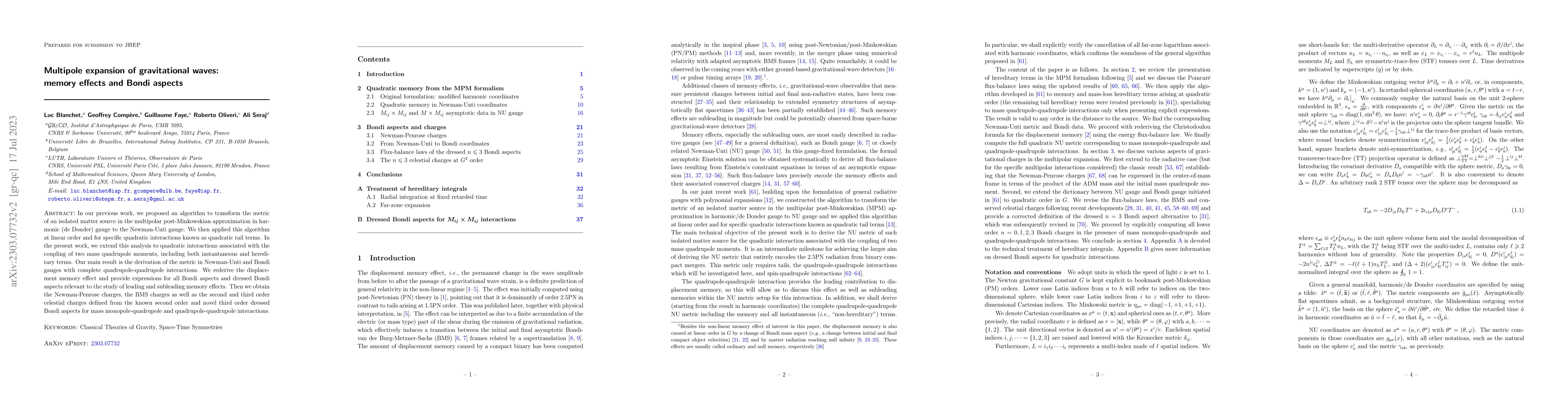Thumbnail for Multipole expansion of gravitational waves: memory effects and Bondi
  aspects