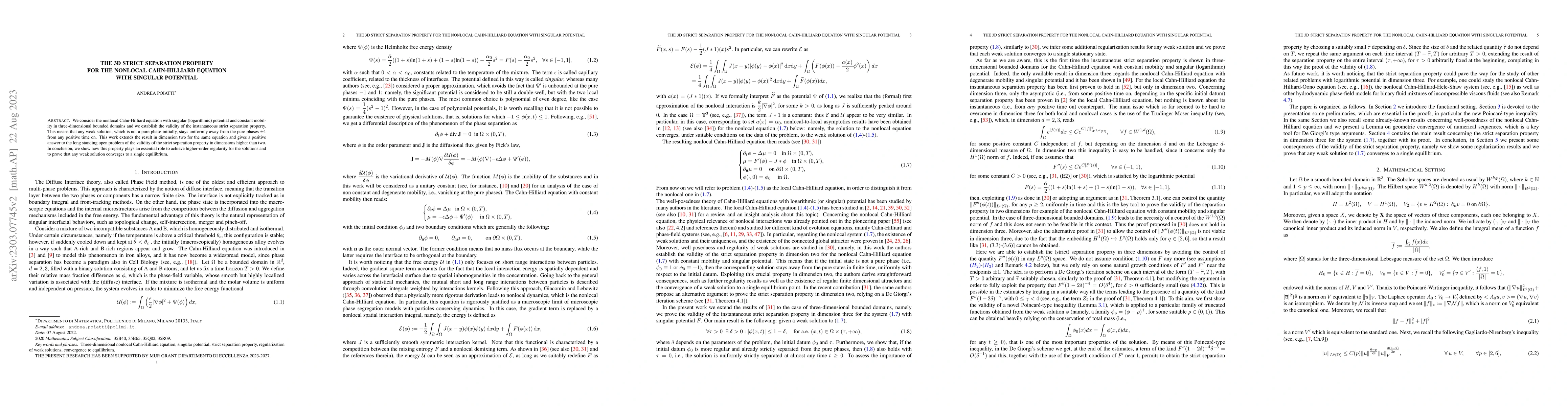Thumbnail for The 3D strict separation property for the nonlocal Cahn-Hilliard
  equation with singular potential