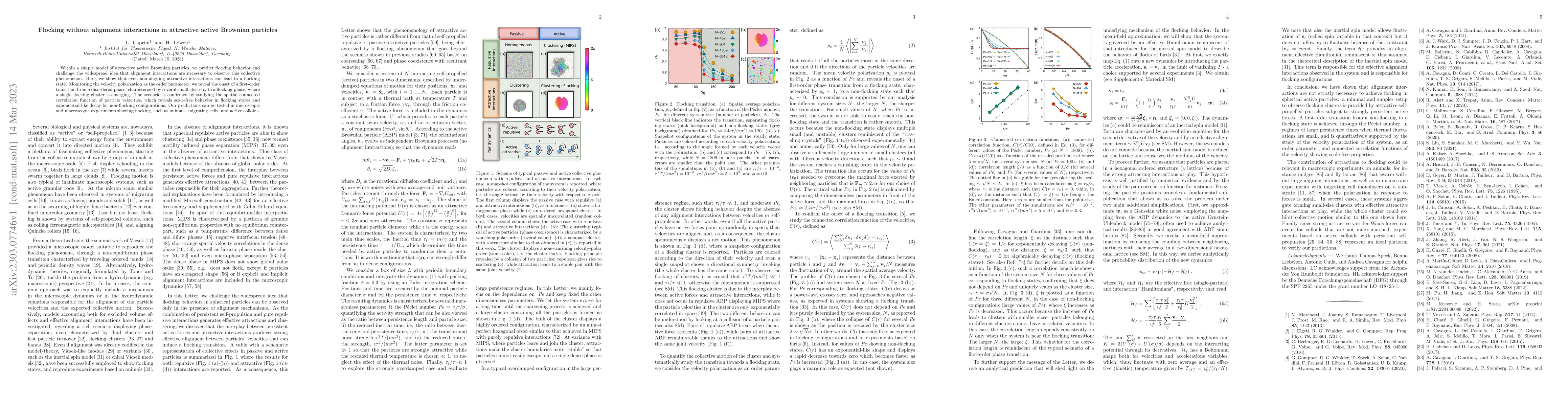 Thumbnail for Flocking without alignment interactions in attractive active Brownian
  particles