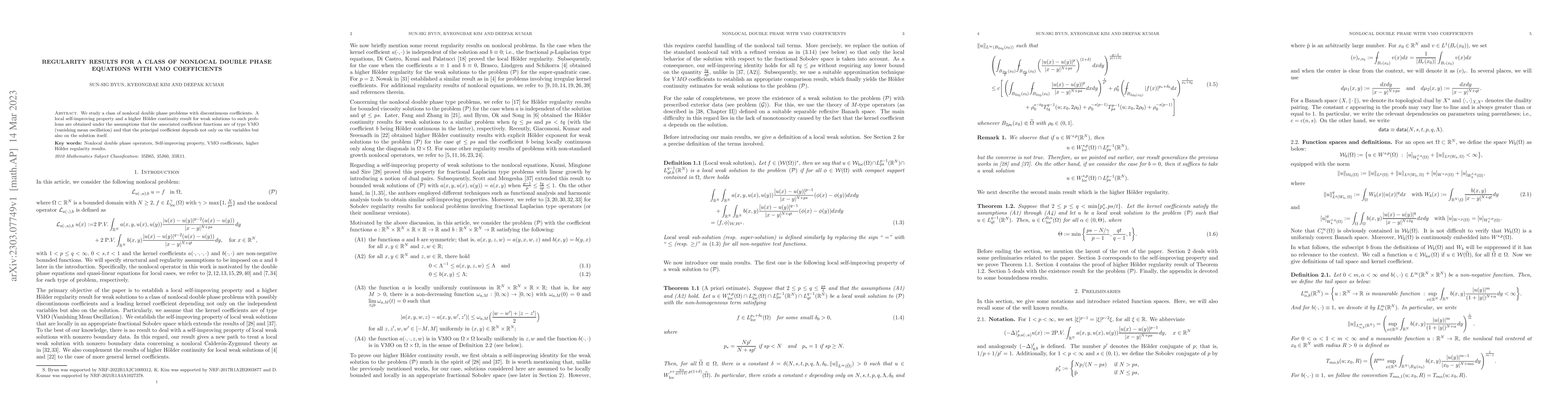 Thumbnail for Regularity results for a class of nonlocal double phase equations with
  VMO coefficients