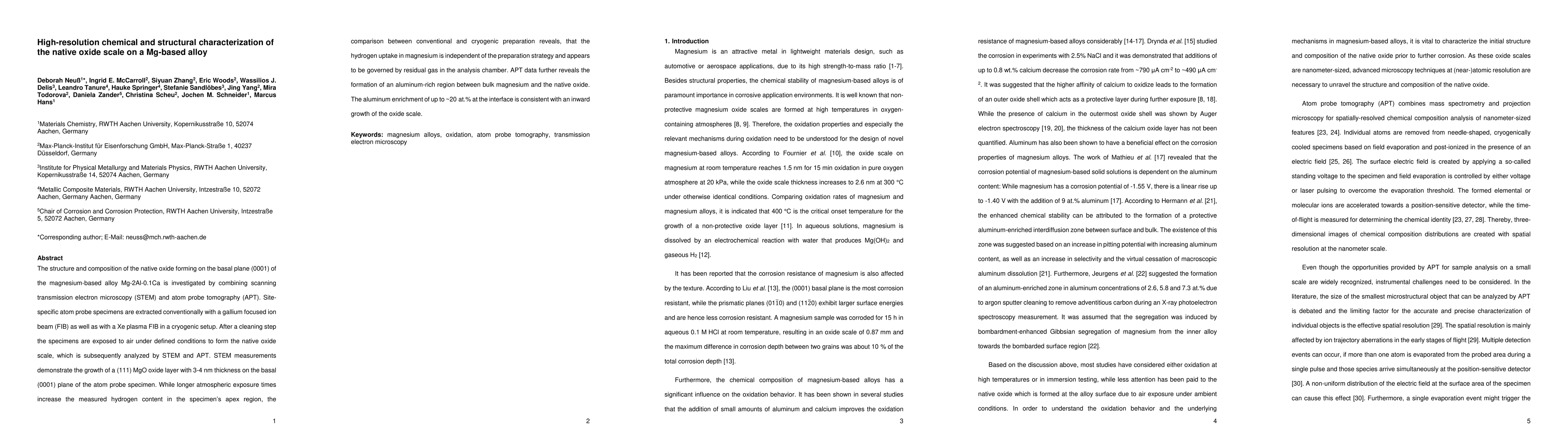 Thumbnail for Chemical and structural characterization of the native oxide scale on a
  Mg-based alloy