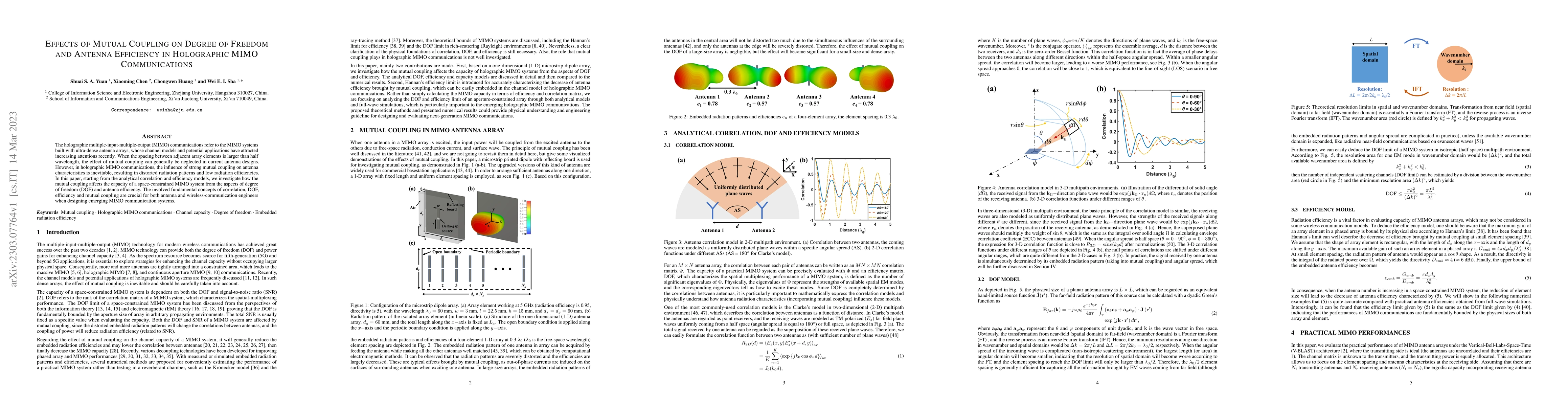 Thumbnail for Effects of Mutual Coupling on Degree of Freedom and Antenna Efficiency
  in Holographic MIMO Communications