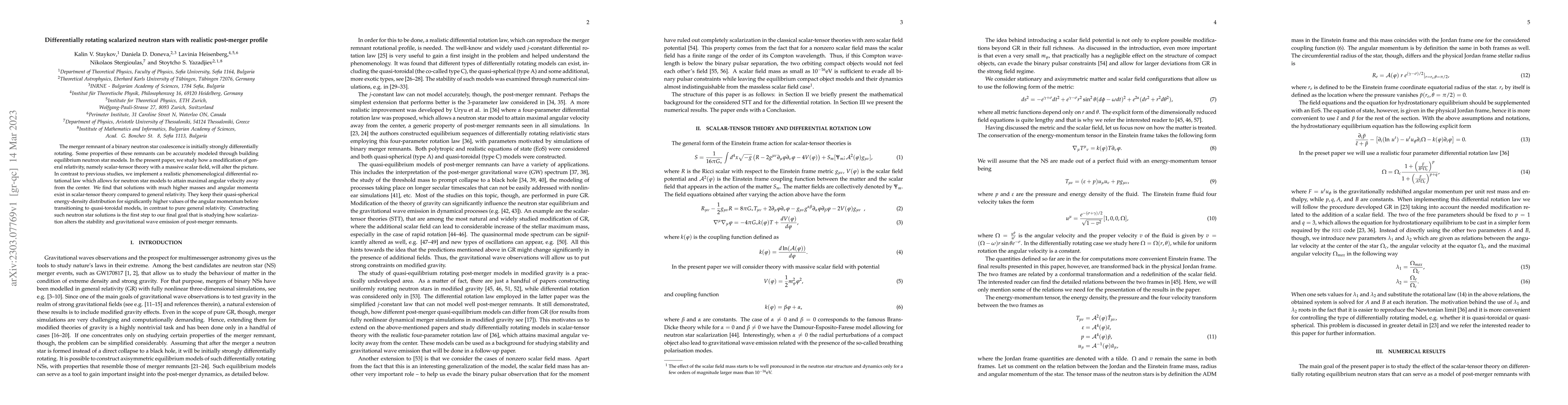 Thumbnail for Differentially rotating scalarized neutron stars with realistic
  post-merger profile