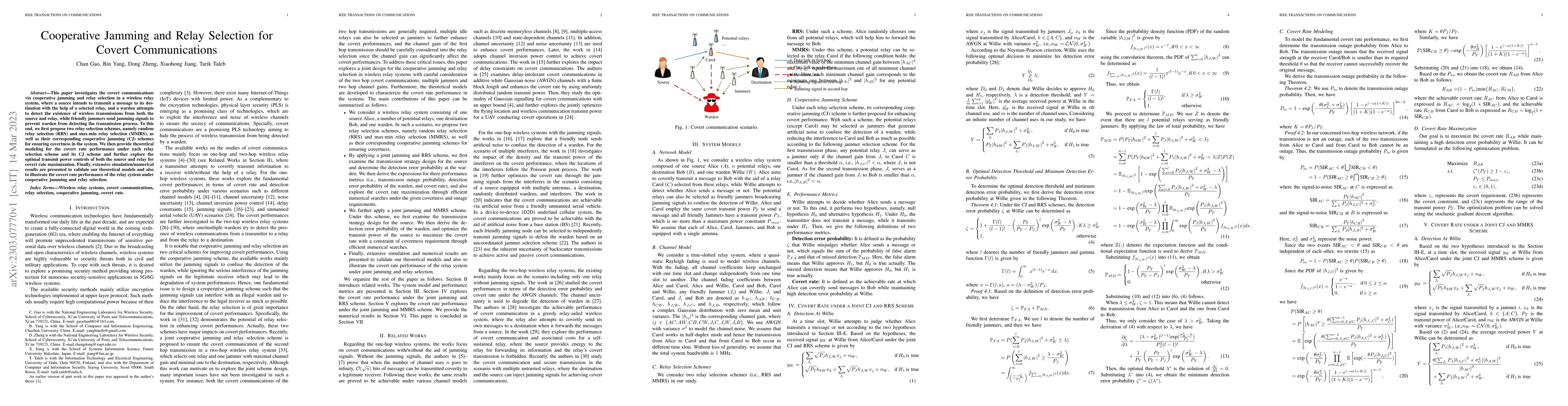 Thumbnail for Cooperative Jamming and Relay Selection for Covert Communications