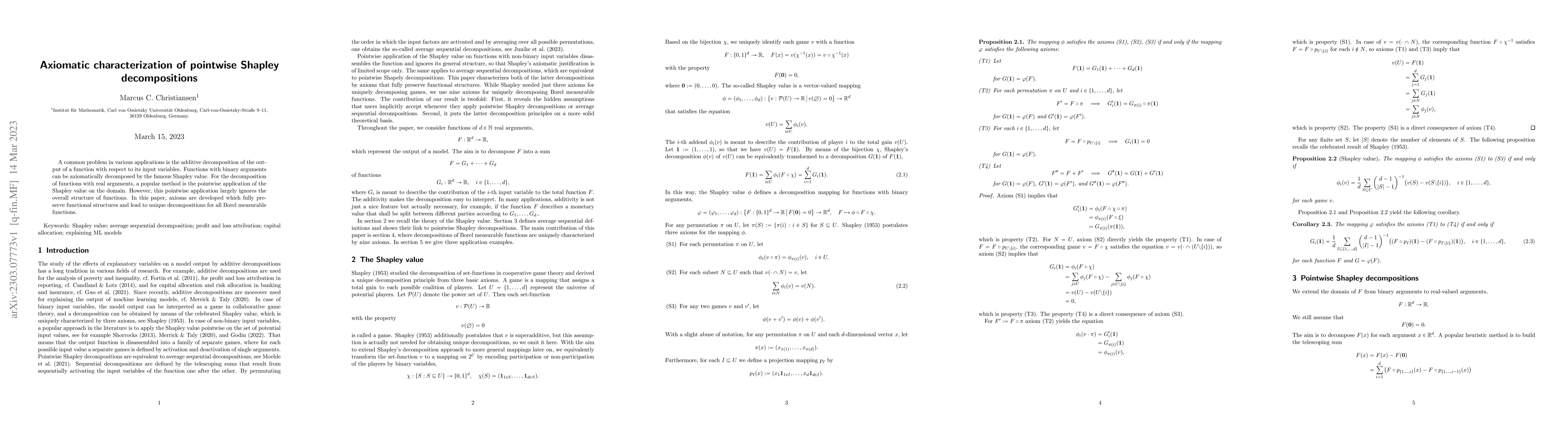 Thumbnail for Axiomatic characterization of pointwise Shapley decompositions
