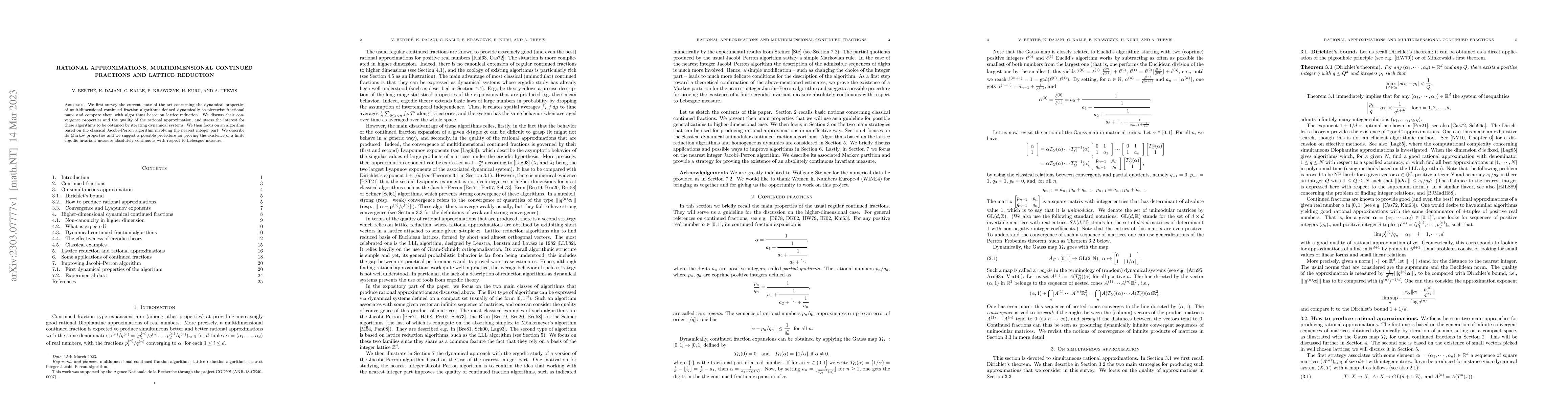 Thumbnail for Rational approximations, multidimensional continued fractions and
  lattice reduction