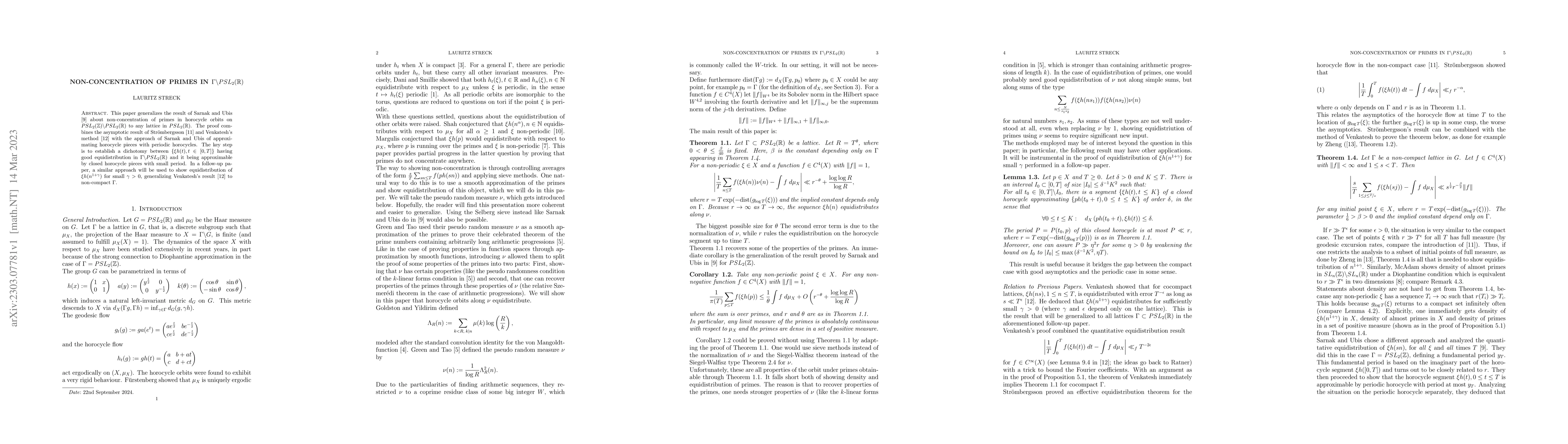 Thumbnail for Non-Concentration of Primes in $\Gamma \backslash PSL_2(\mathbb{R})$