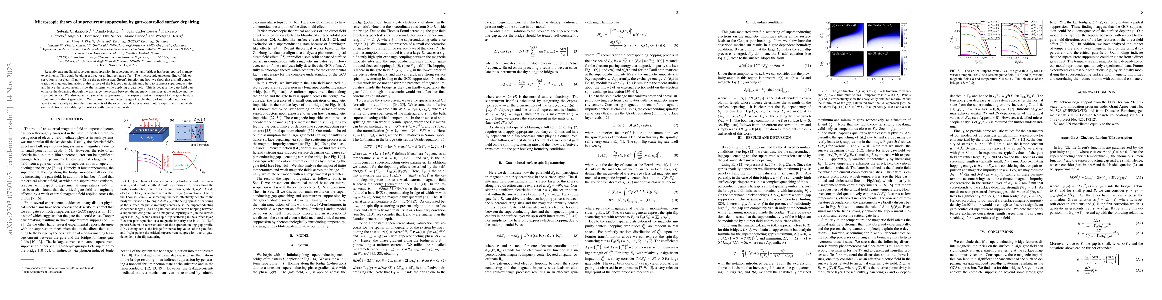 Thumbnail for Microscopic theory of supercurrent suppression by gate-controlled
  surface depairing