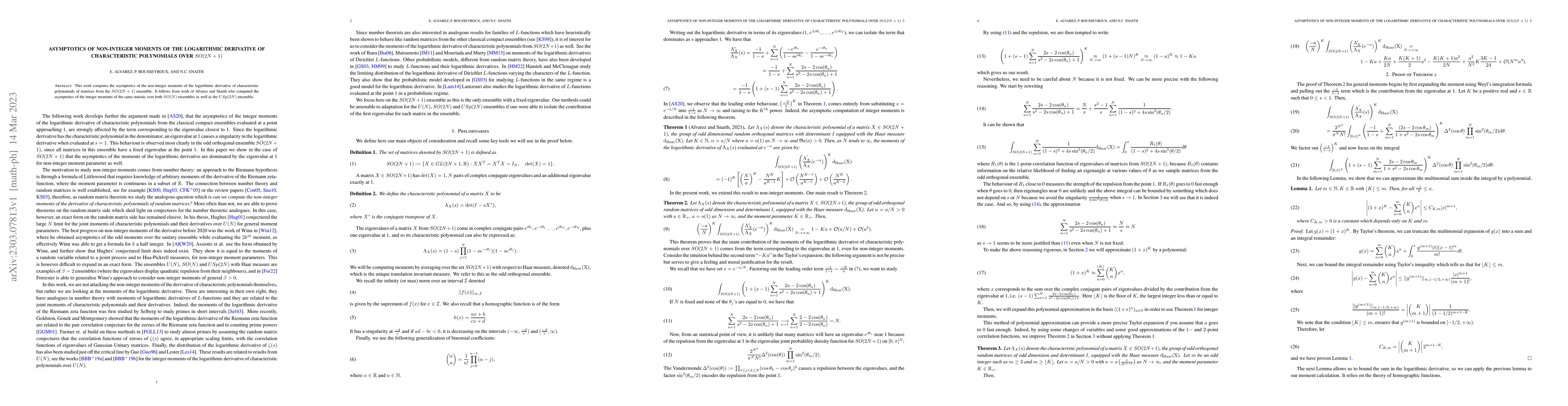 Thumbnail for Asymptotics of non-integer moments of the logarithmic derivative of
  characteristic polynomials over $SO(2N+1)$
