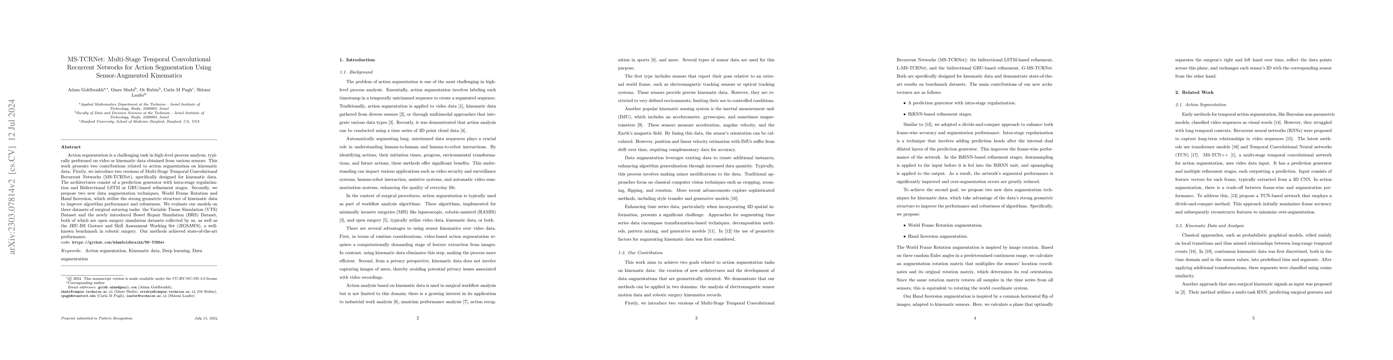 Thumbnail for MS-TCRNet: Multi-Stage Temporal Convolutional Recurrent Networks for
  Action Segmentation Using Sensor-Augmented Kinematics