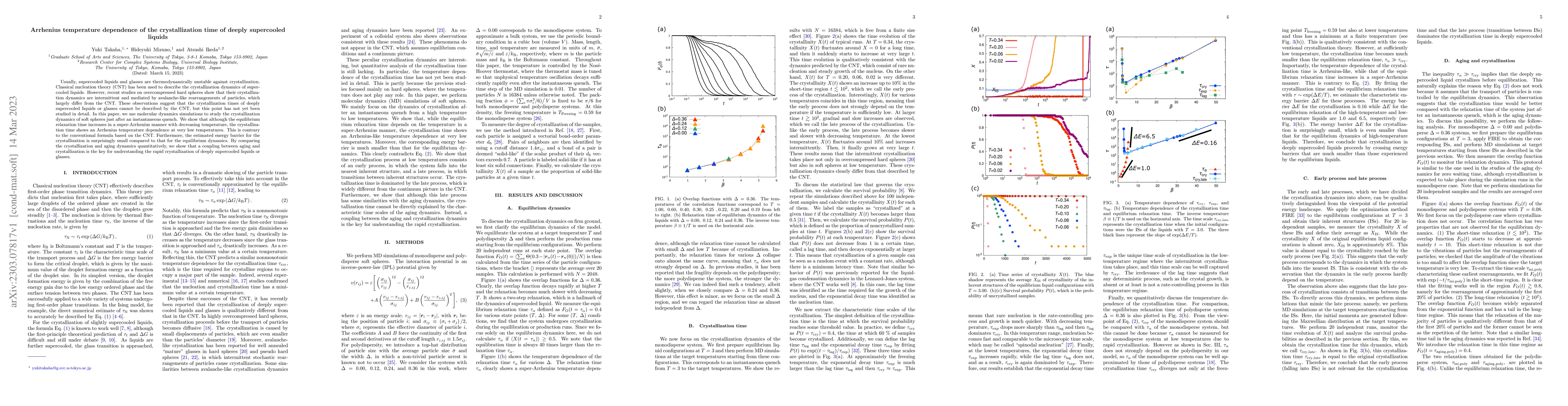 Thumbnail for Arrhenius temperature dependence of the crystallization time of deeply
  supercooled liquids