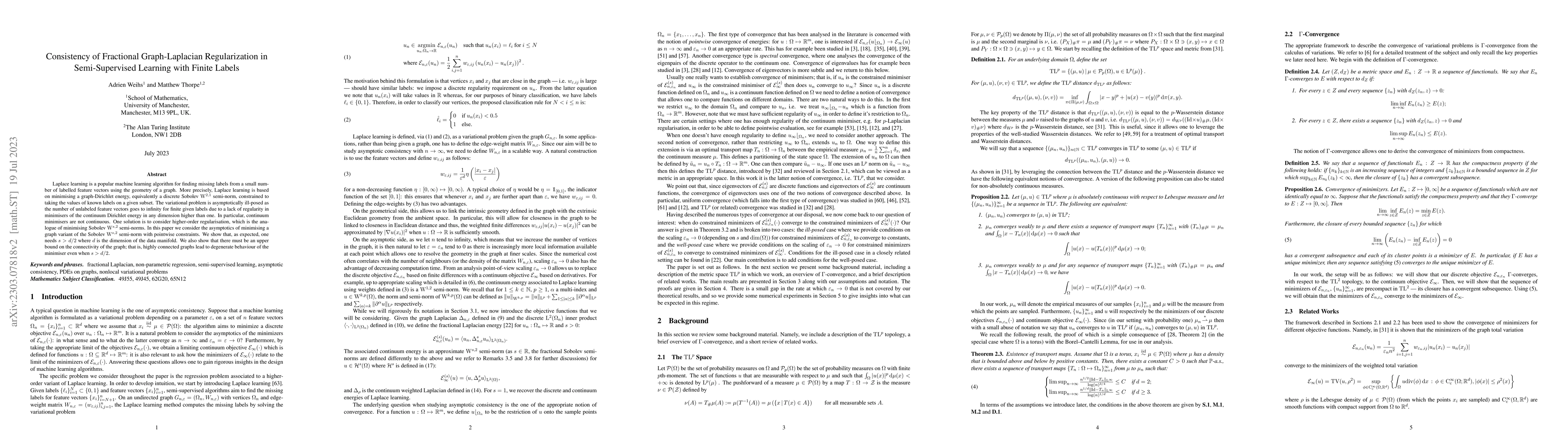 Thumbnail for Consistency of Fractional Graph-Laplacian Regularization in
  Semi-Supervised Learning with Finite Labels