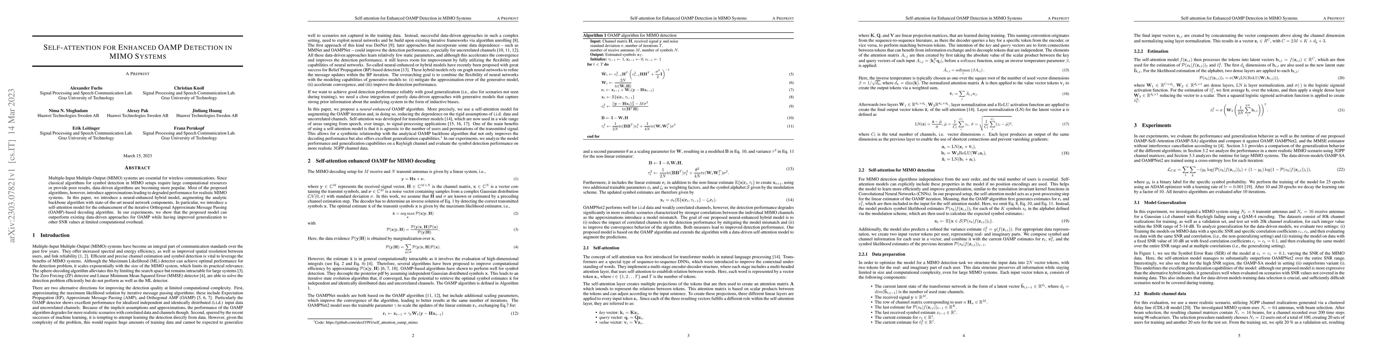 Thumbnail for Self-attention for Enhanced OAMP Detection in MIMO Systems