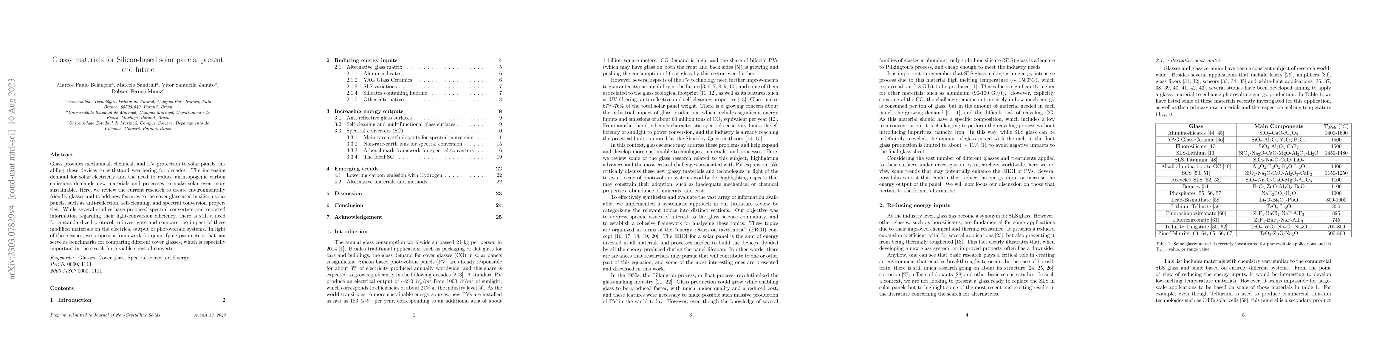 Thumbnail for Glassy materials for Silicon-based solar panels: present and future