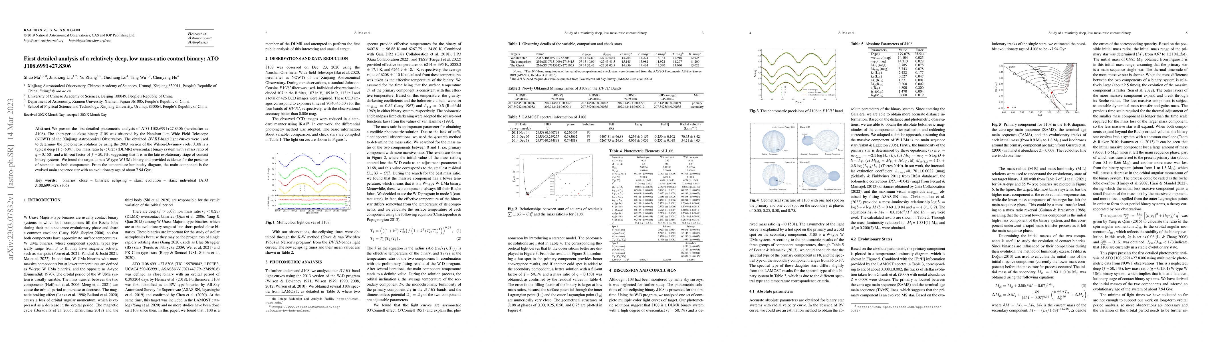 Thumbnail for First Detailed Analysis of a Relatively Deep, Low Mass-ratio Contact
  Binary: ATO J108.6991+27.8306