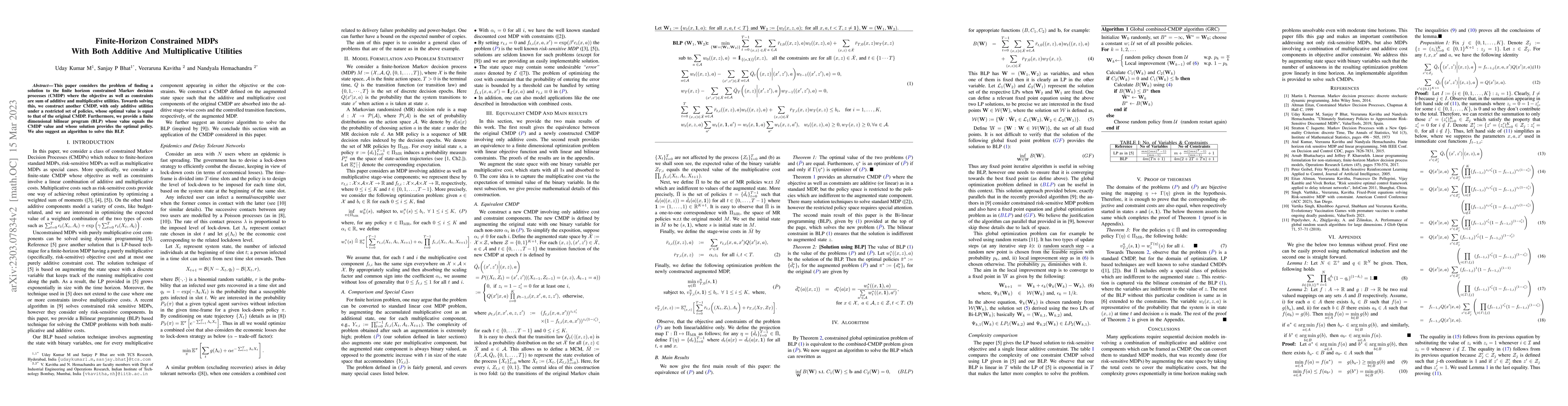 Thumbnail for Finite-Horizon Constrained MDPs With Both Additive And Multiplicative
  Utilities