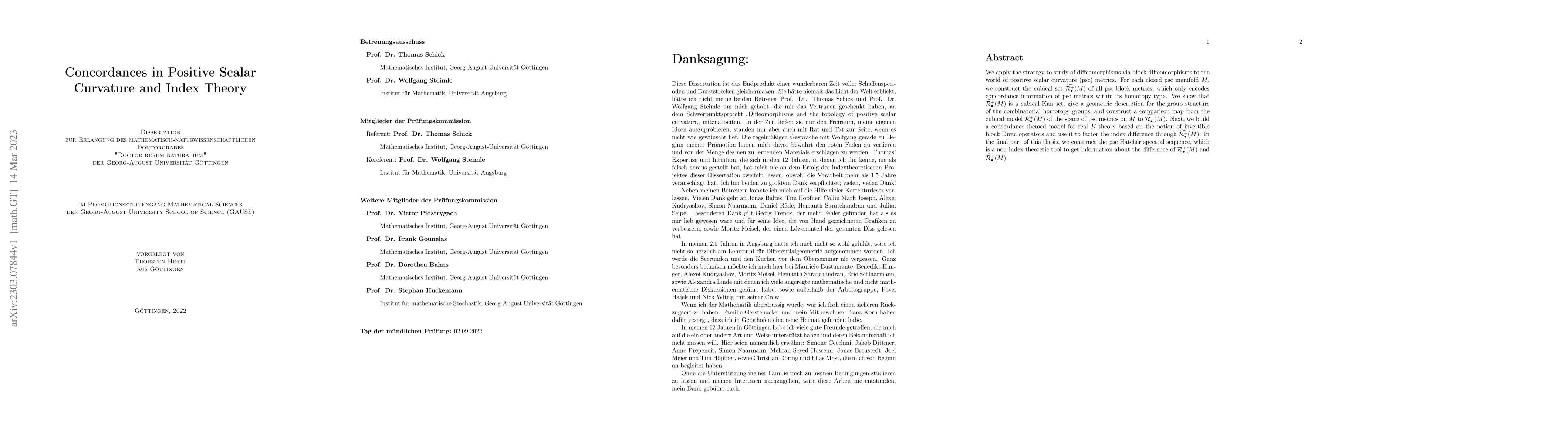 Thumbnail for Concordances in Positive Scalar Curvature and Index Theory