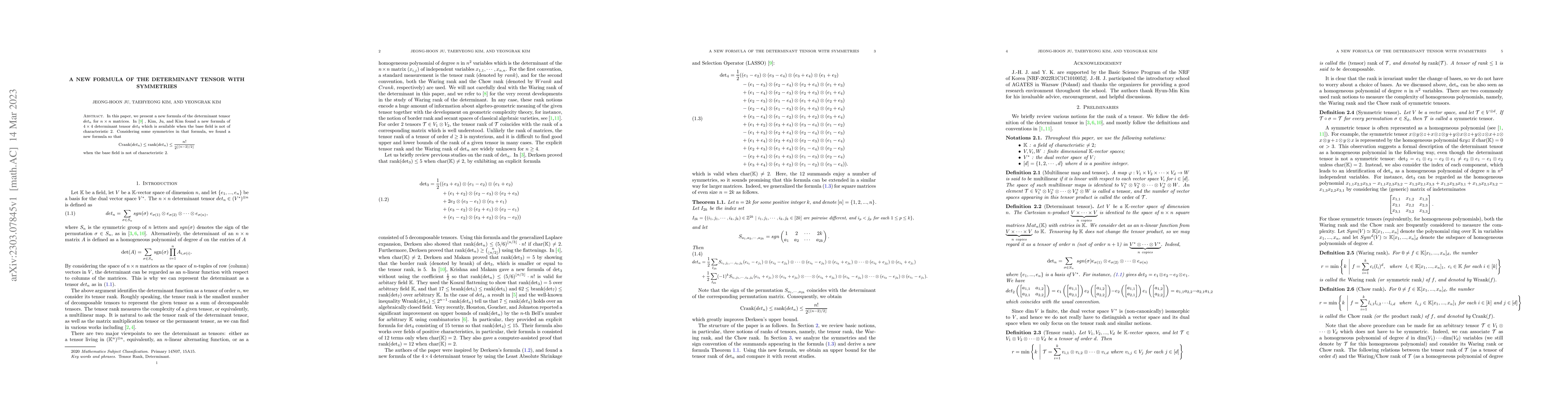 Thumbnail for A new formula of the determinant tensor with symmetries