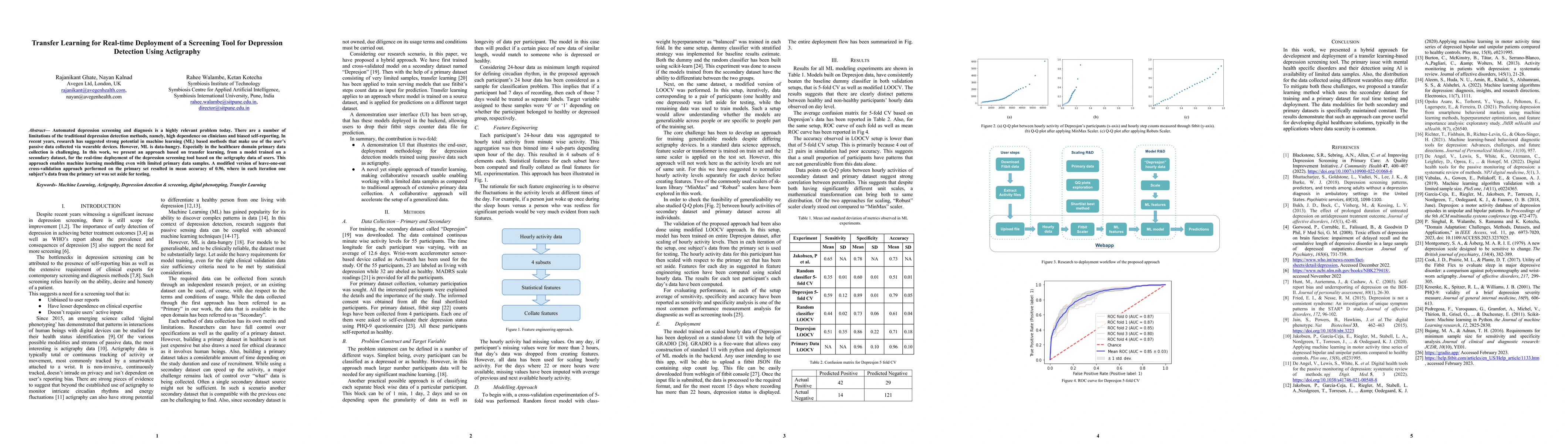 Thumbnail for Transfer Learning for Real-time Deployment of a Screening Tool for
  Depression Detection Using Actigraphy