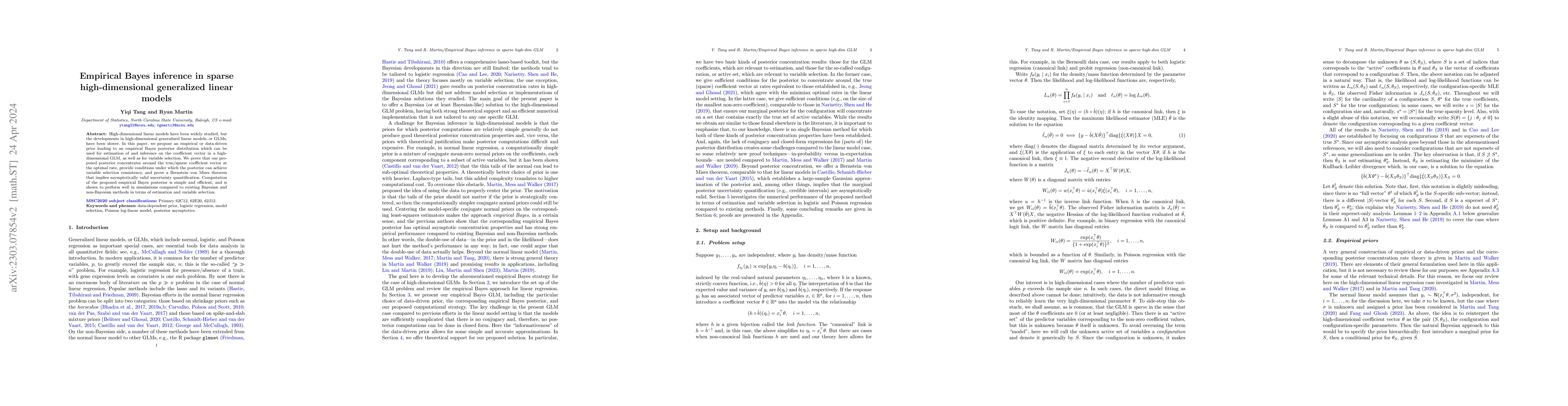 Thumbnail for Empirical Bayes inference in sparse high-dimensional generalized linear
  models