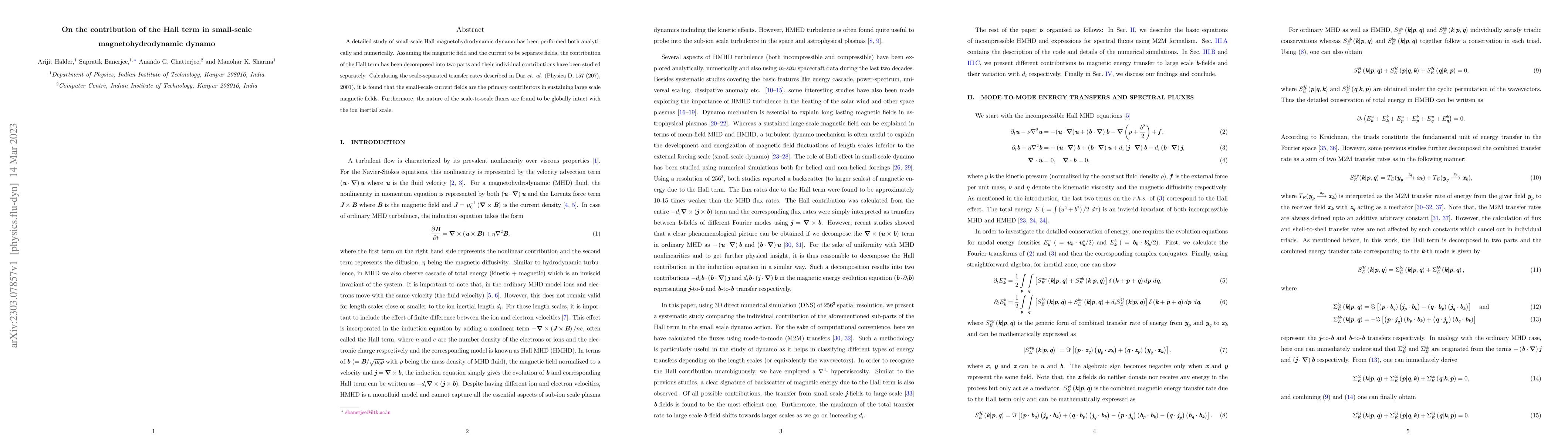 Thumbnail for On the contribution of the Hall term in small-scale magnetohydrodynamic
  dynamo