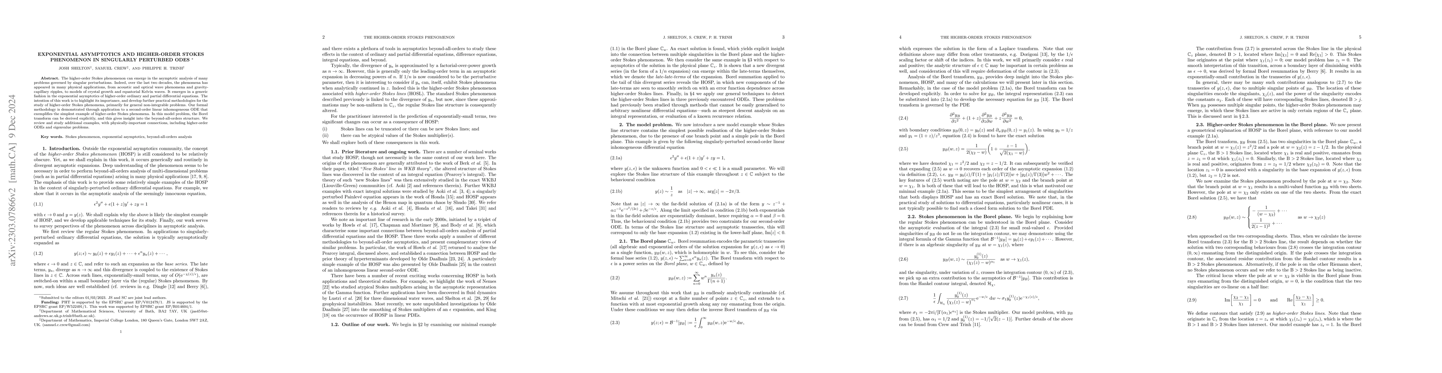 Thumbnail for Exponential asymptotics and higher-order Stokes phenomenon in singularly
  perturbed ODEs