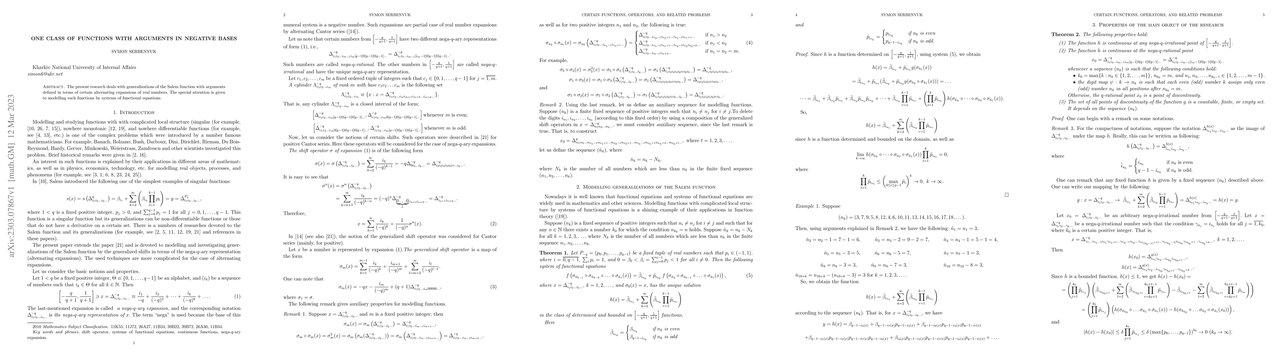 Thumbnail for One class of functions with arguments in negative bases