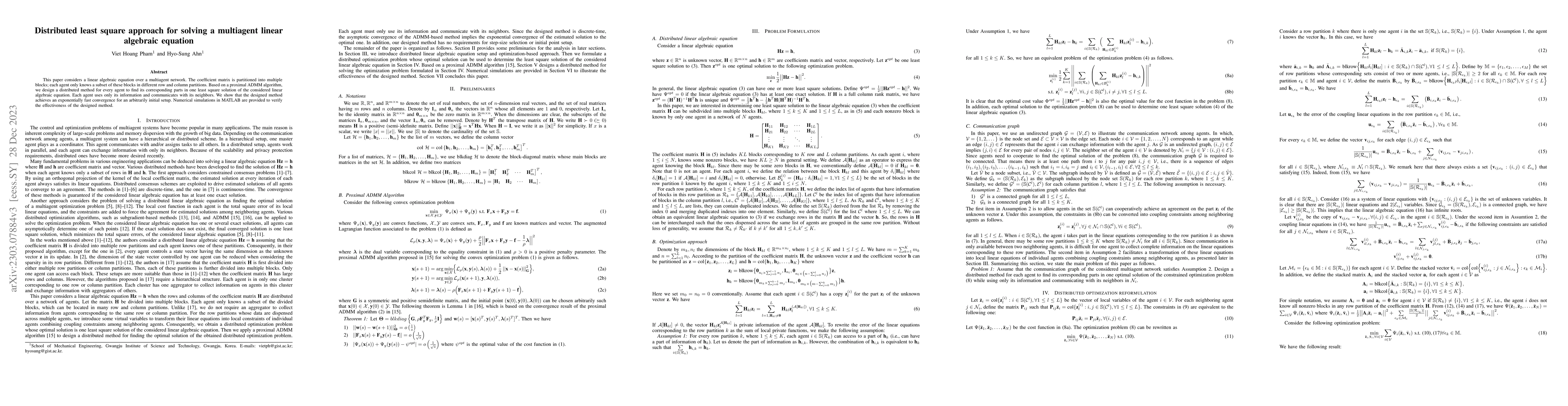 Thumbnail for Distributed least square solution method to linear algebraic equations
  over multiagent networks