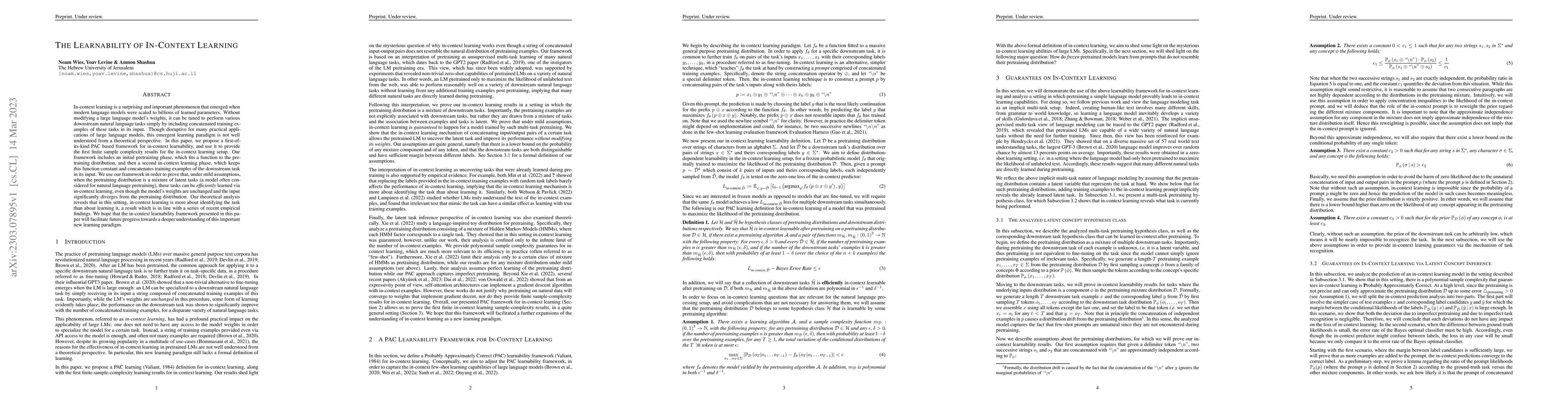 Thumbnail for The Learnability of In-Context Learning