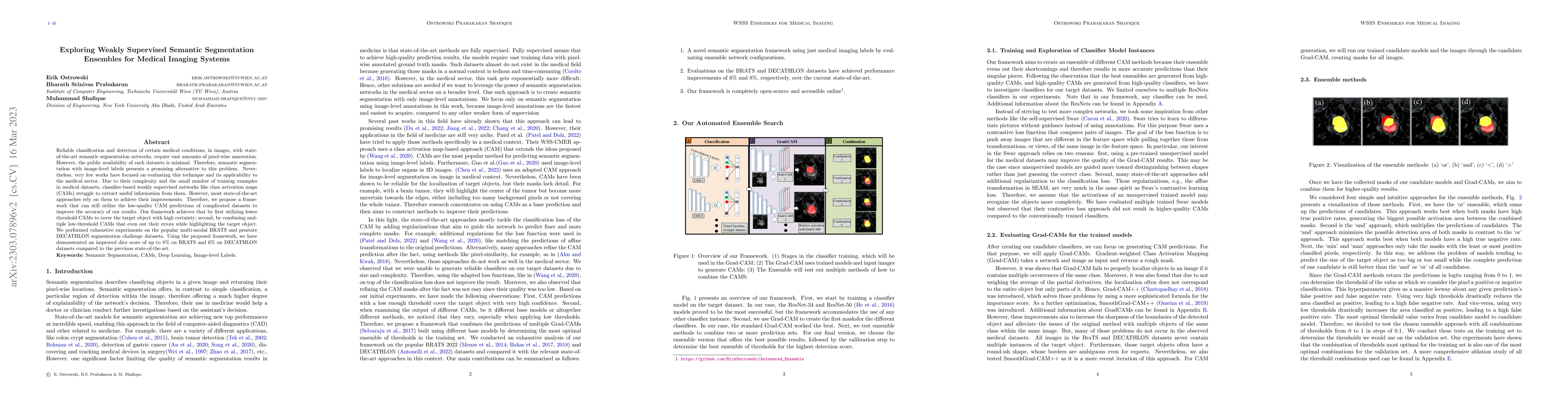 Thumbnail for Exploring Weakly Supervised Semantic Segmentation Ensembles for Medical
  Imaging Systems