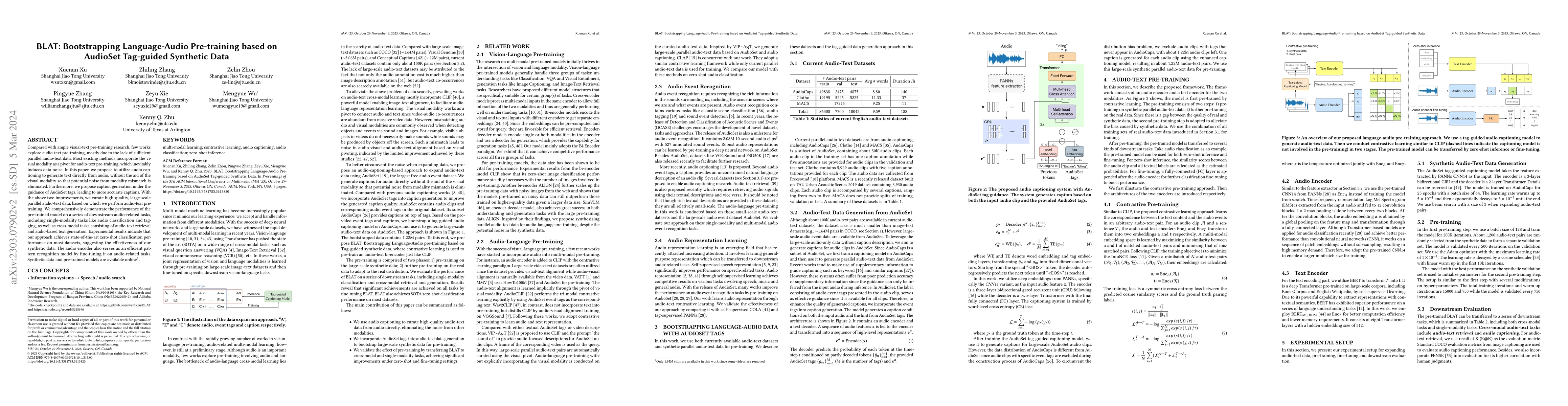 Thumbnail for BLAT: Bootstrapping Language-Audio Pre-training based on AudioSet
  Tag-guided Synthetic Data