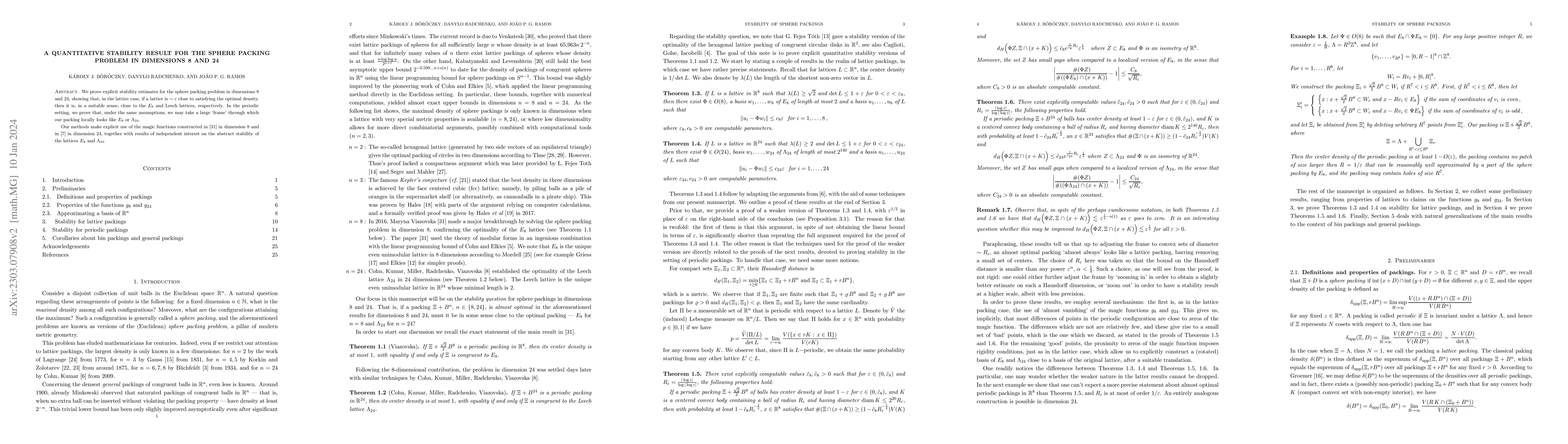 Thumbnail for A quantitative stability result for the sphere packing problem in
  dimensions 8 and 24