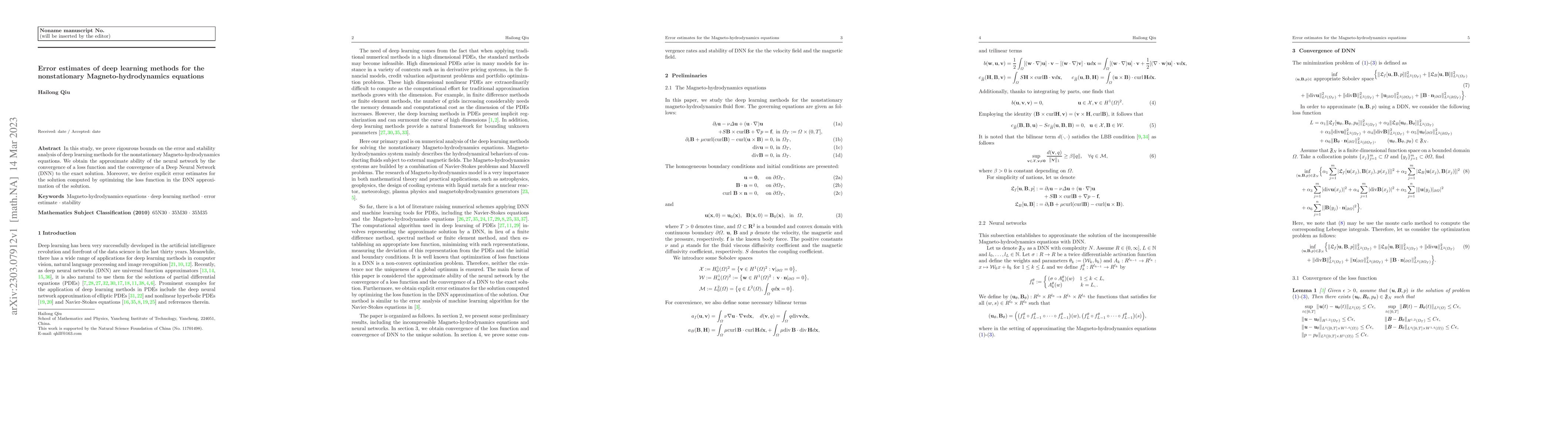 Thumbnail for Error estimates of deep learning methods for the nonstationary
  Magneto-hydrodynamics equations