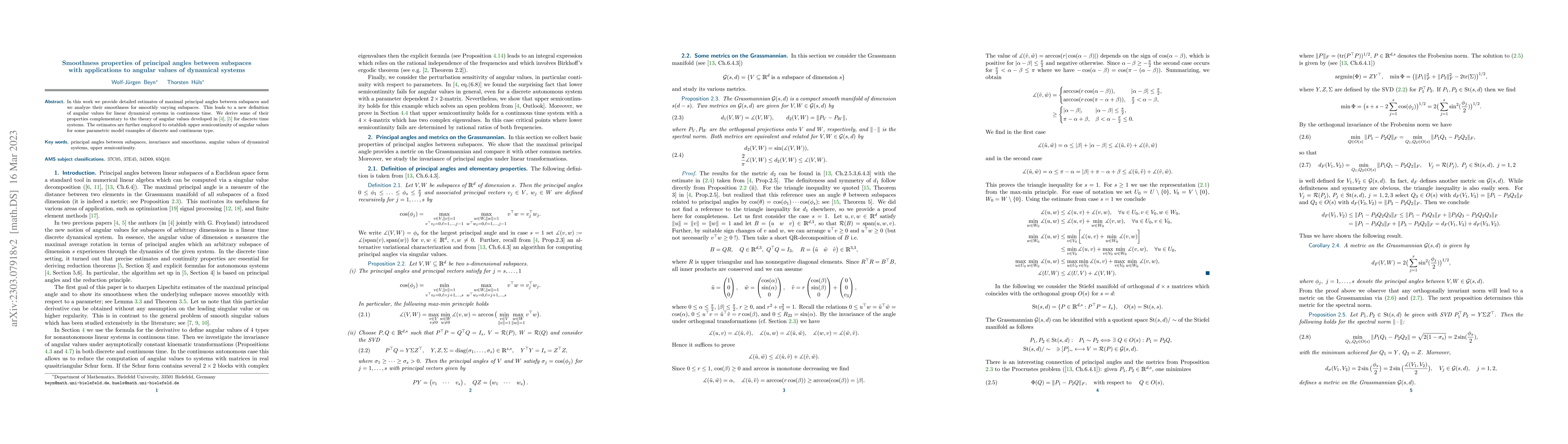 Thumbnail for Smoothness properties of principal angles between subspaces with
  applications to angular values of dynamical systems