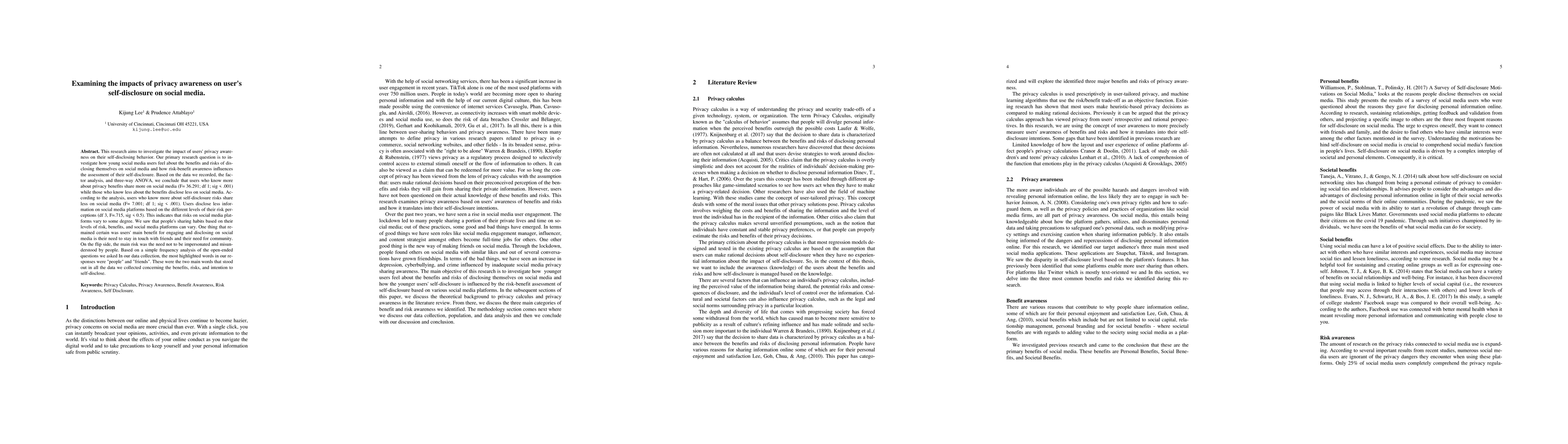 Thumbnail for Examining the impacts of privacy awareness on user's self-disclosure on
  social media