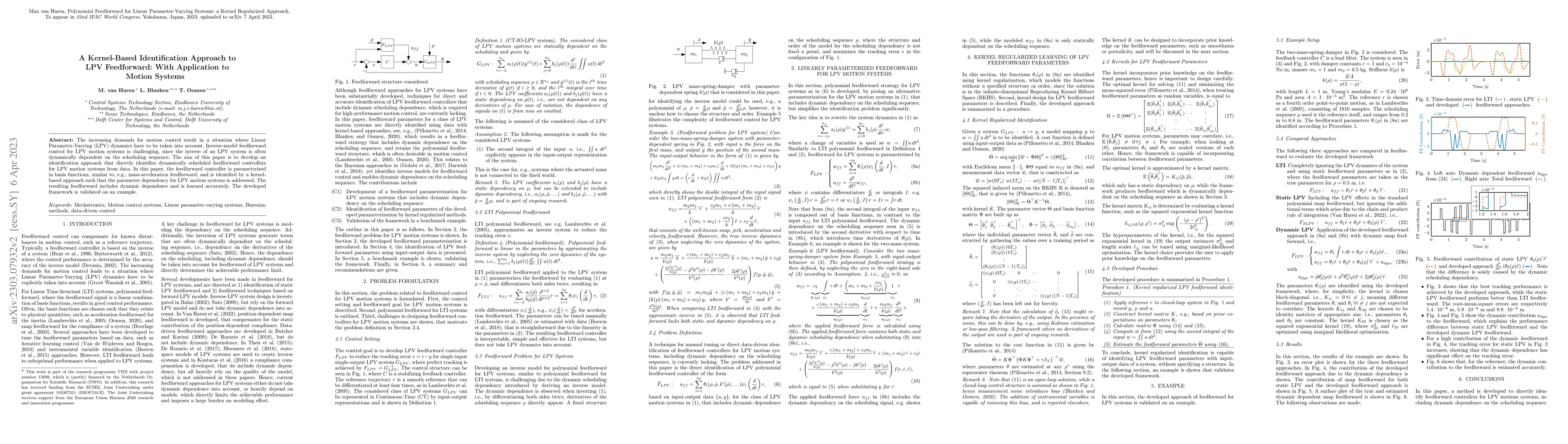 Thumbnail for A Kernel-Based Identification Approach to LPV Feedforward: With
  Application to Motion Systems
