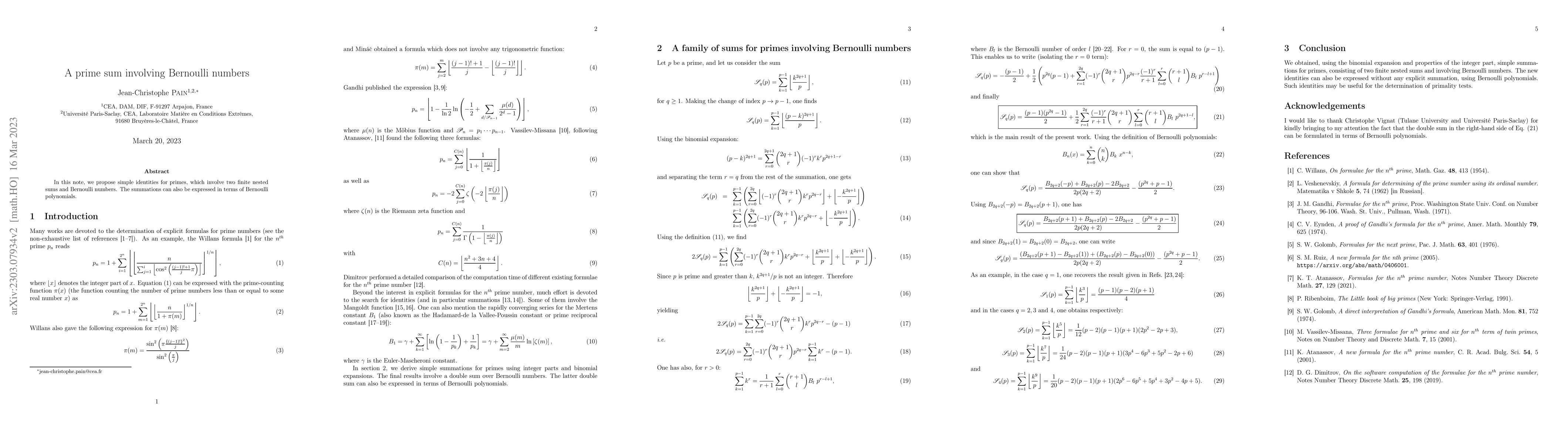 Thumbnail for A prime sum involving Bernoulli numbers