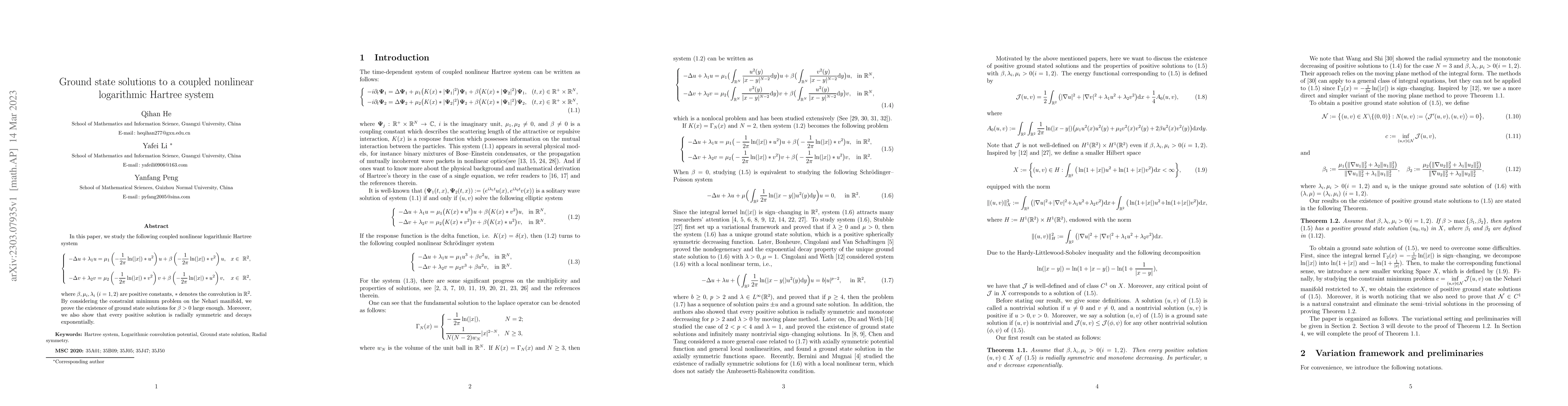 Thumbnail for Ground state solutions to a coupled nonlinear logarithmic Hartree system