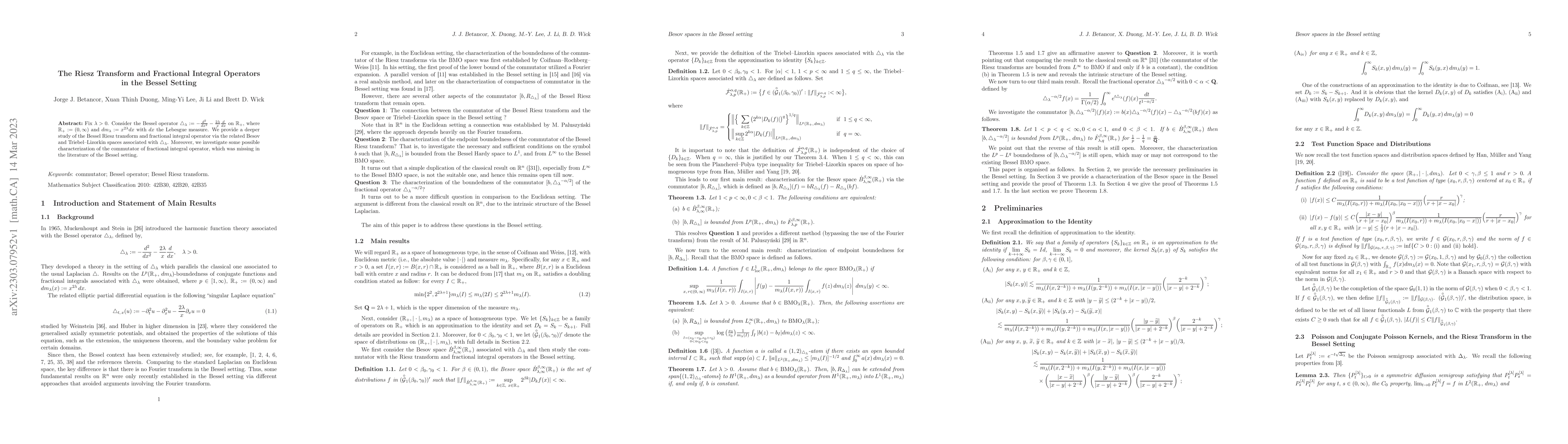 Thumbnail for The Riesz Transform and Fractional Integral Operators in the Bessel
  Setting