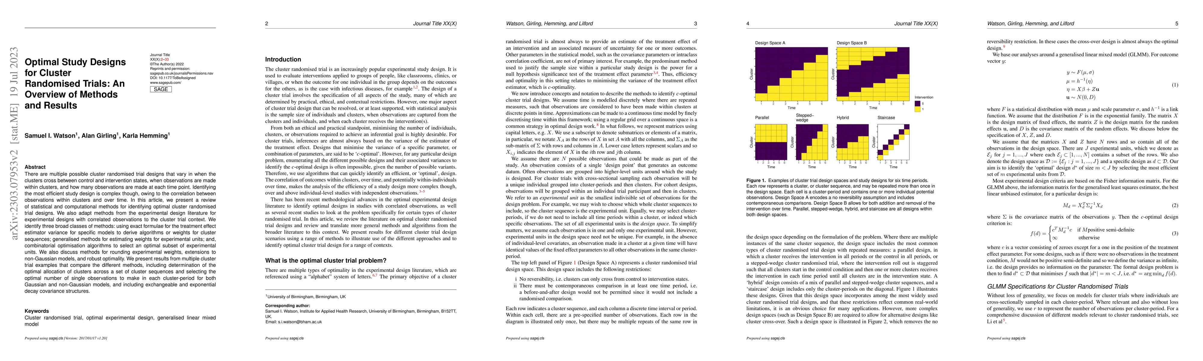 Thumbnail for Optimal Study Designs for Cluster Randomised Trials: An Overview of
  Methods and Results