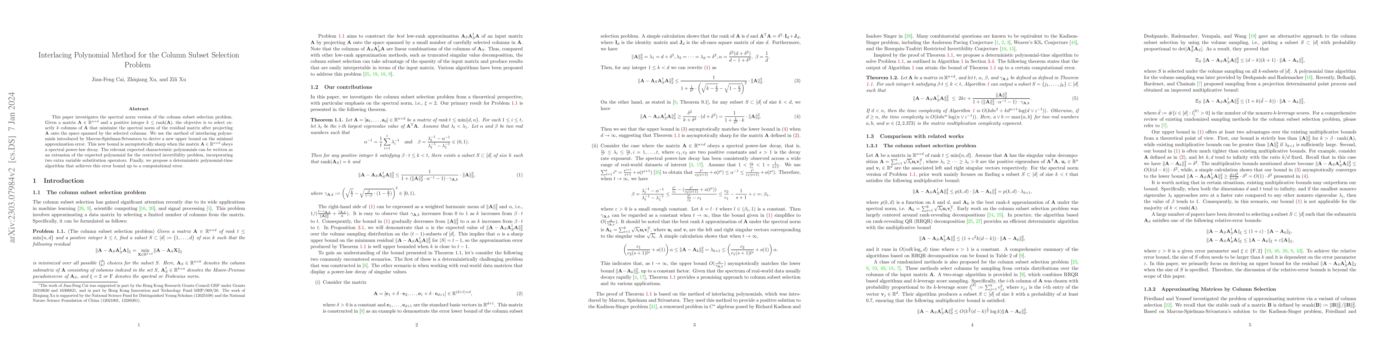 Thumbnail for Interlacing Polynomial Method for the Column Subset Selection Problem