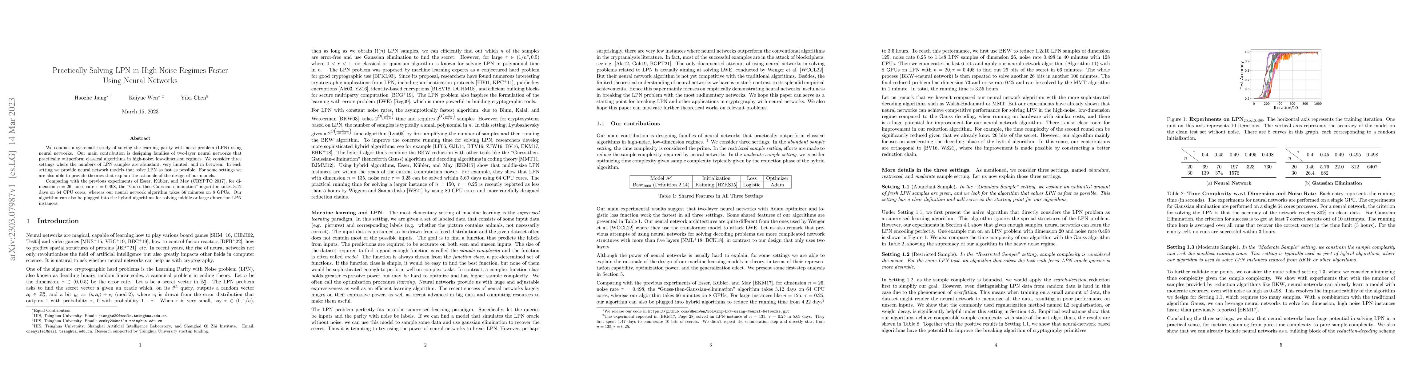Thumbnail for Practically Solving LPN in High Noise Regimes Faster Using Neural
  Networks