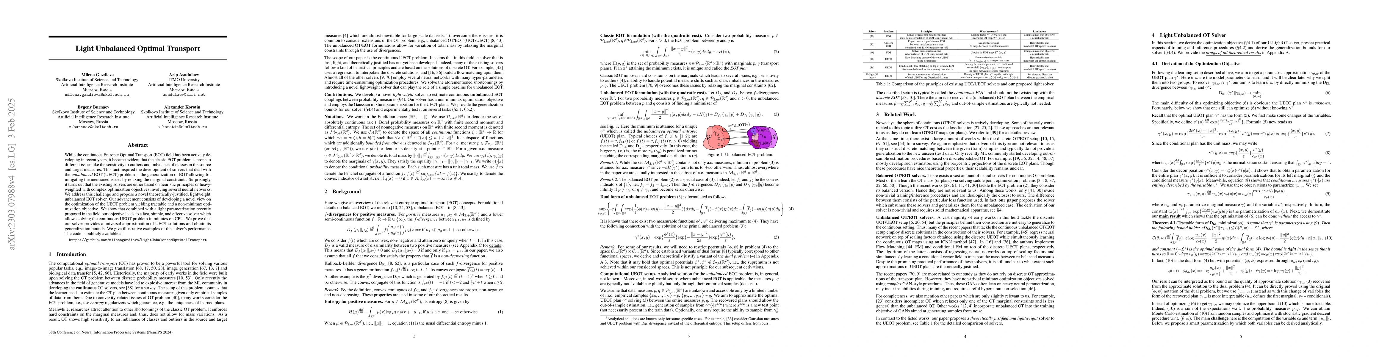 Thumbnail for Light Unbalanced Optimal Transport