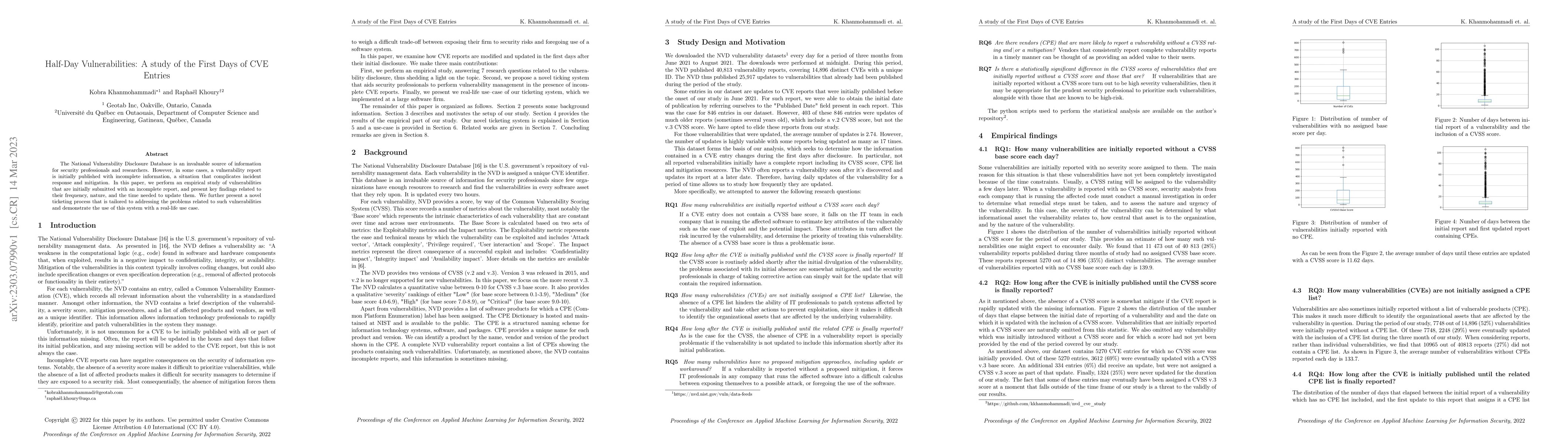 Thumbnail for Half-Day Vulnerabilities: A study of the First Days of CVE Entries