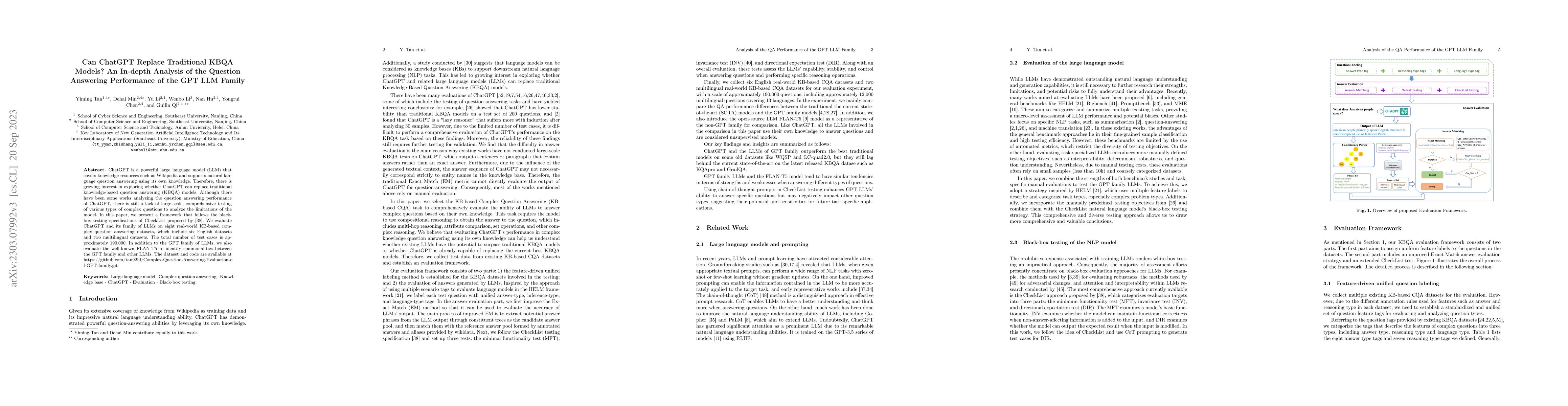 Thumbnail for Can ChatGPT Replace Traditional KBQA Models? An In-depth Analysis of the
  Question Answering Performance of the GPT LLM Family