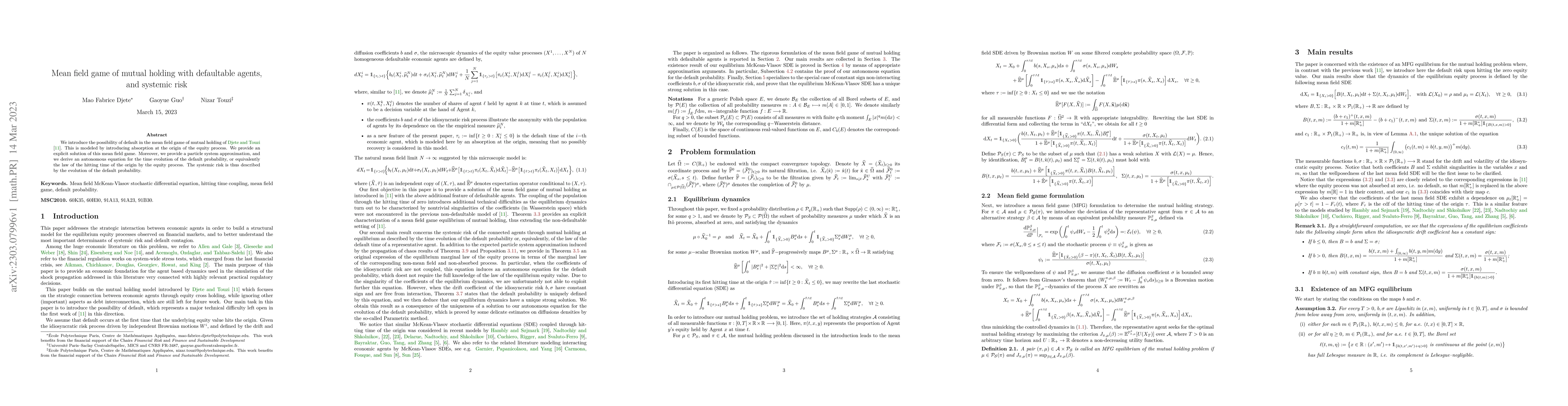 Thumbnail for Mean field game of mutual holding with defaultable agents, and systemic
  risk