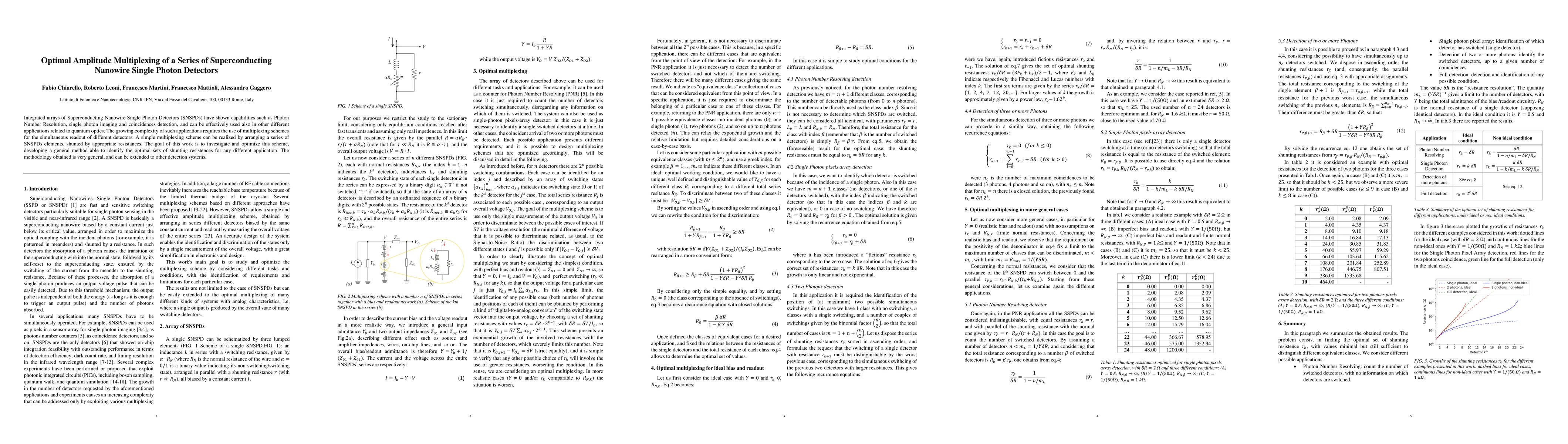 Thumbnail for Optimal Amplitude Multiplexing of a Series of Superconducting Nanowire
  Single Photon Detectors
