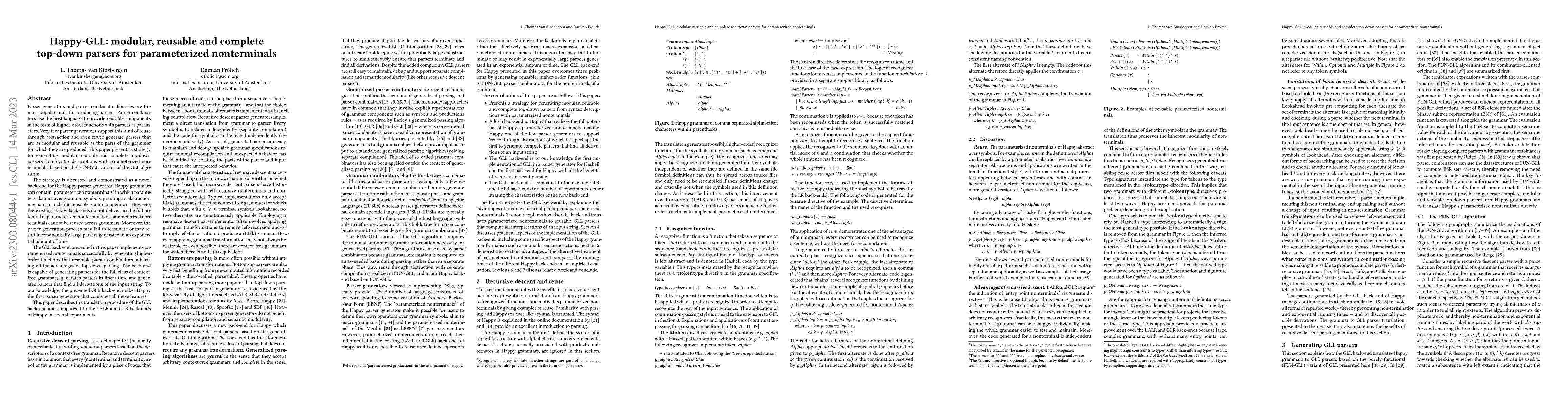 Thumbnail for Happy-GLL: modular, reusable and complete top-down parsers for
  parameterized nonterminals