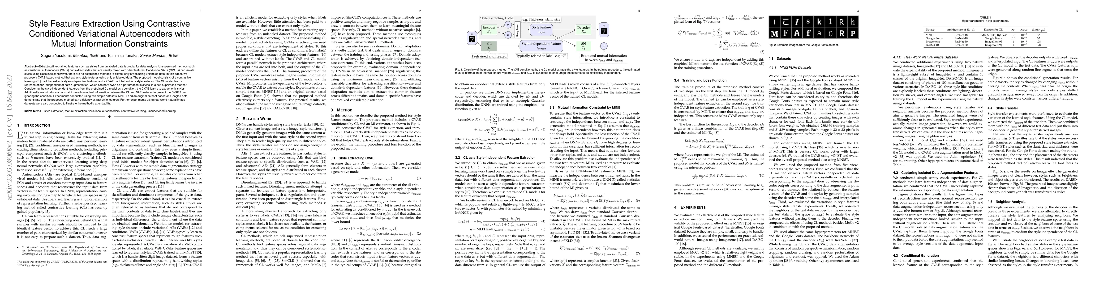 Thumbnail for Style Feature Extraction Using Contrastive Conditioned Variational
  Autoencoders with Mutual Information Constraints